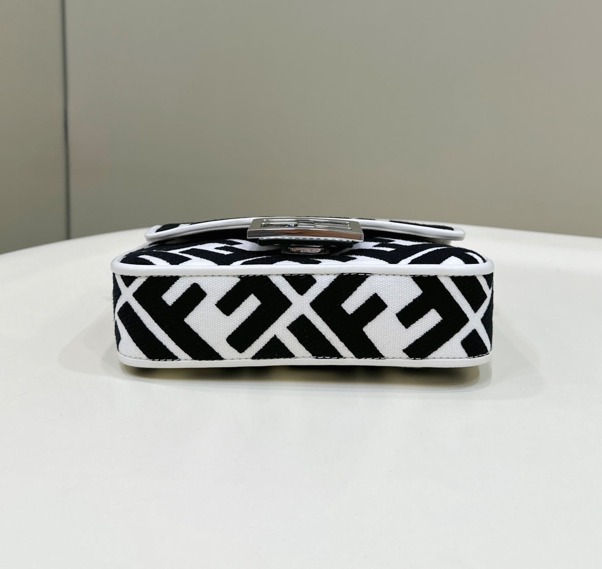 Fendi 19 Baguette Bag in Black Mix White Canvas with Gold Hardware