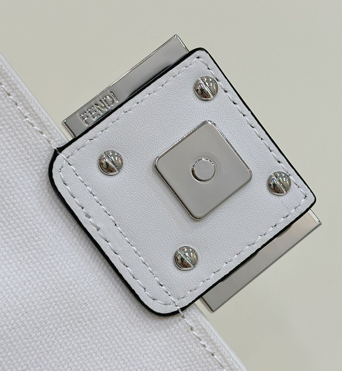Fendi 19 Baguette Bag in Black Mix White Canvas with Gold Hardware