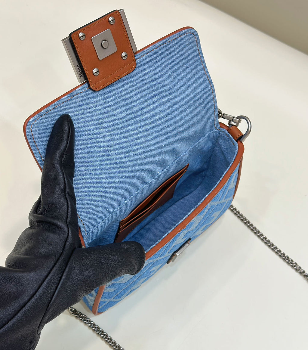 Fendi 19 Baguette Bag in Light Blue Canvas with Silver Hardware
