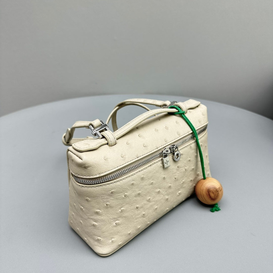 Loro Piana Extra Pocket L19 in Bisque Beige Ostrich Leather Bag