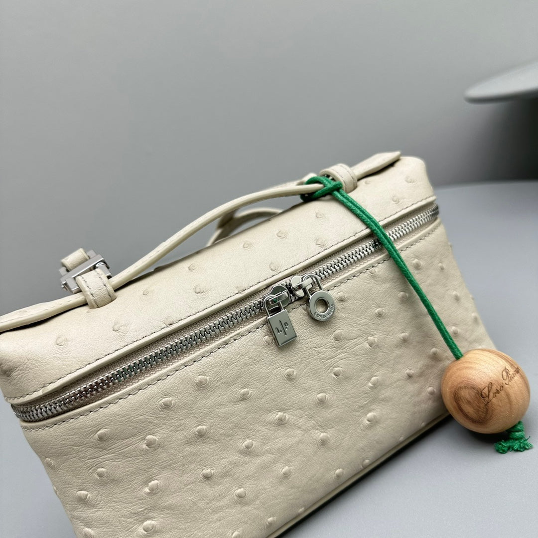 Loro Piana Extra Pocket L19 in Bisque Beige Ostrich Leather Bag