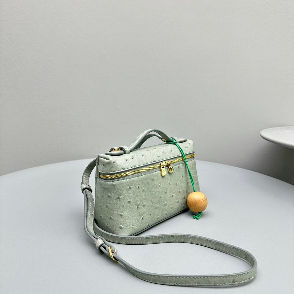 Loro Piana Extra Pocket L19 in Pearl Gray Ostrich Leather Bag