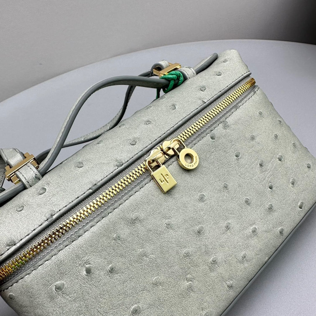 Loro Piana Extra Pocket L19 in Pearl Gray Ostrich Leather Bag