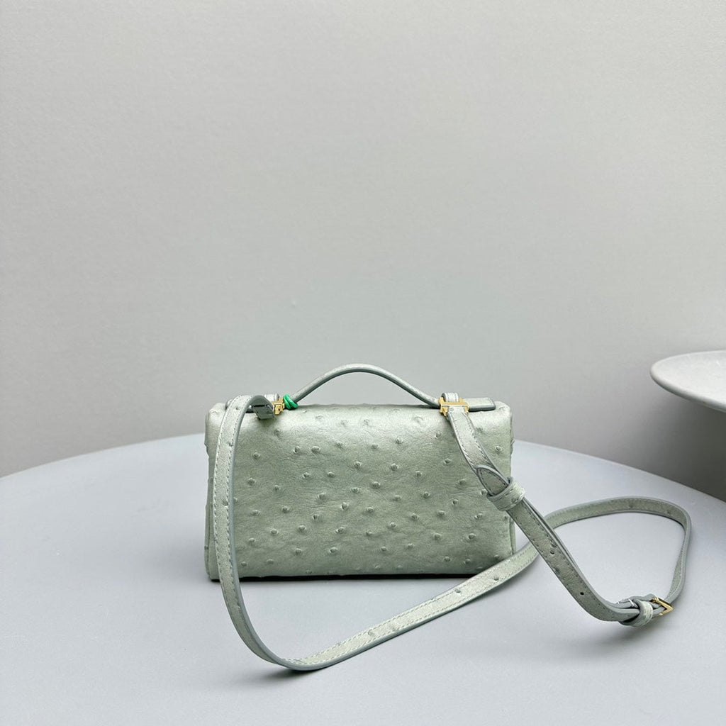 Loro Piana Extra Pocket L19 in Pearl Gray Ostrich Leather Bag