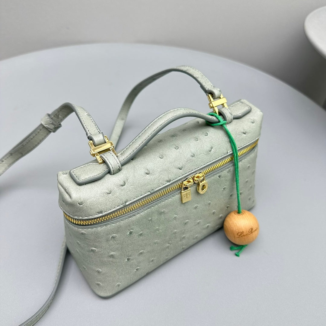 Loro Piana Extra Pocket L19 in Pearl Gray Ostrich Leather Bag
