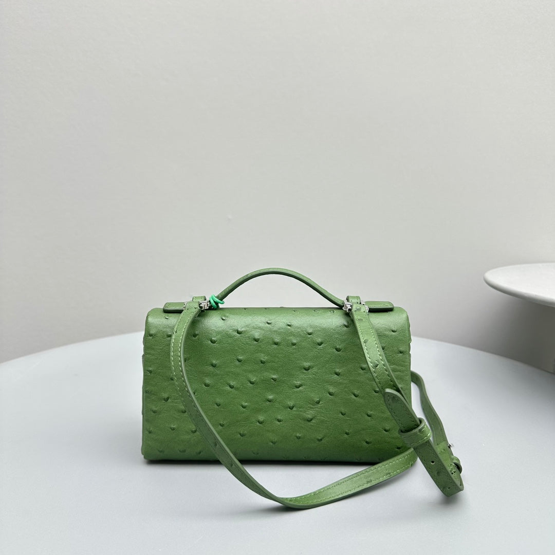 Loro Piana Extra Pocket L19 in Jungle Green Ostrich Leather Bag