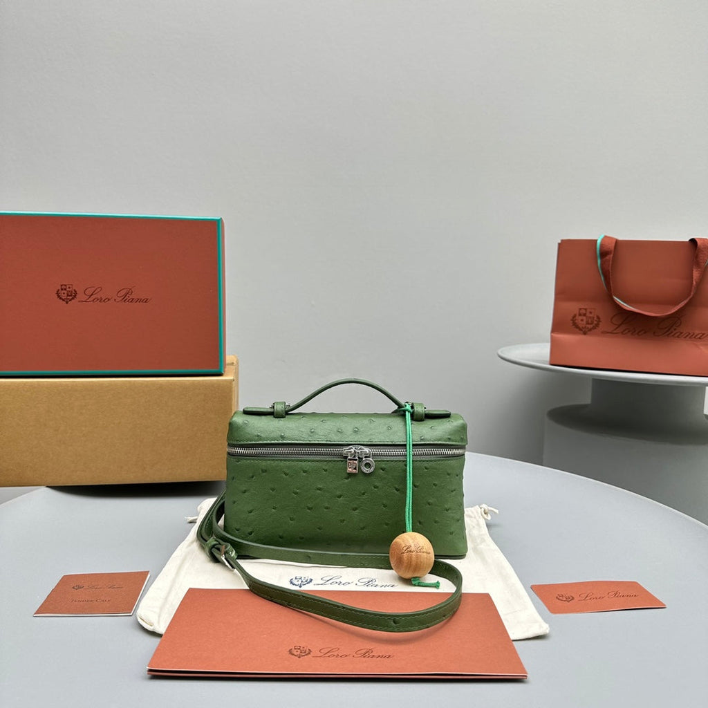Loro Piana Extra Pocket L19 in Jungle Green Ostrich Leather Bag