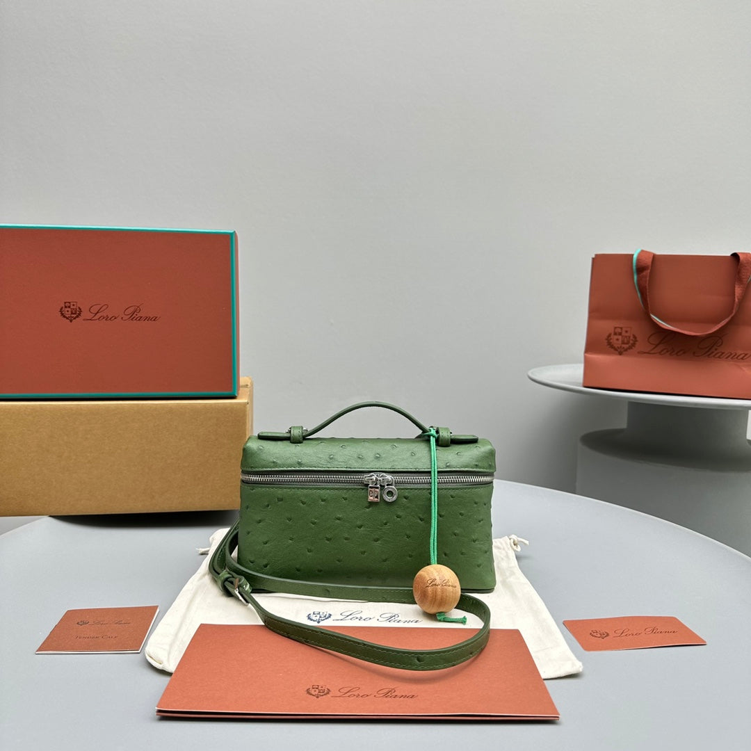 Loro Piana Extra Pocket L19 in Jungle Green Ostrich Leather Bag