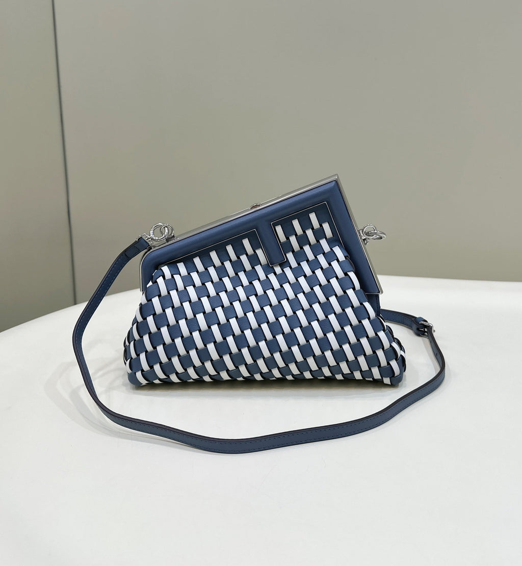 Fendi 26 First Small in Midnight Blue Mix White Calfskin Silver Hardware Bag