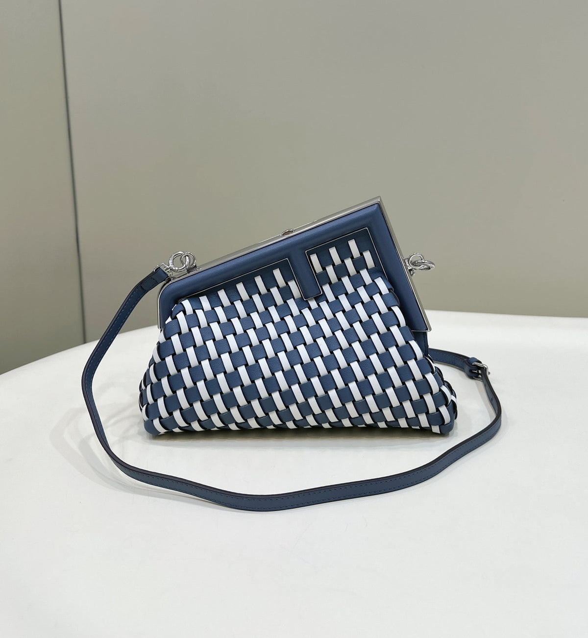 Fendi 26 First Small in Midnight Blue Mix White Calfskin Silver Hardware Bag