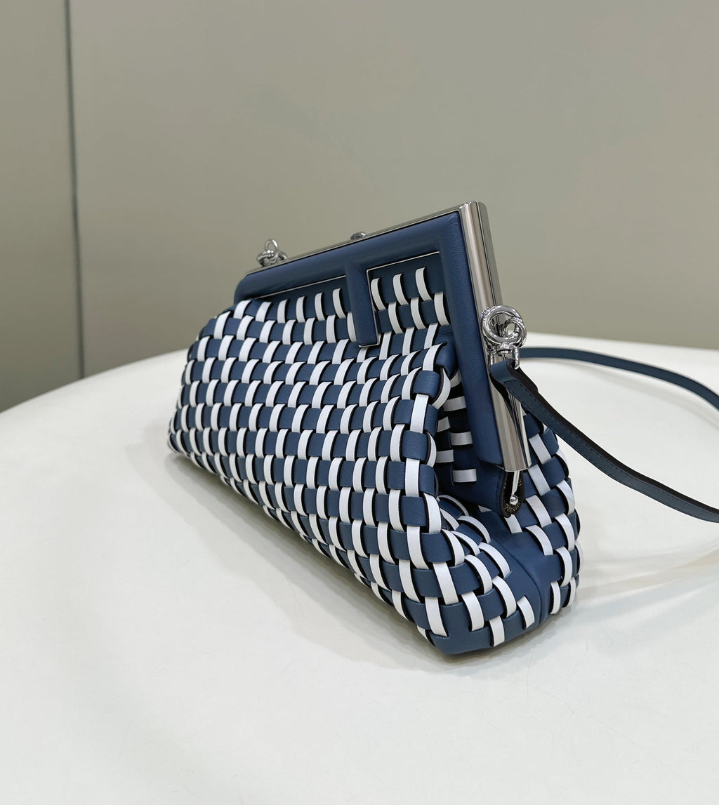Fendi 26 First Small in Midnight Blue Mix White Calfskin Silver Hardware Bag