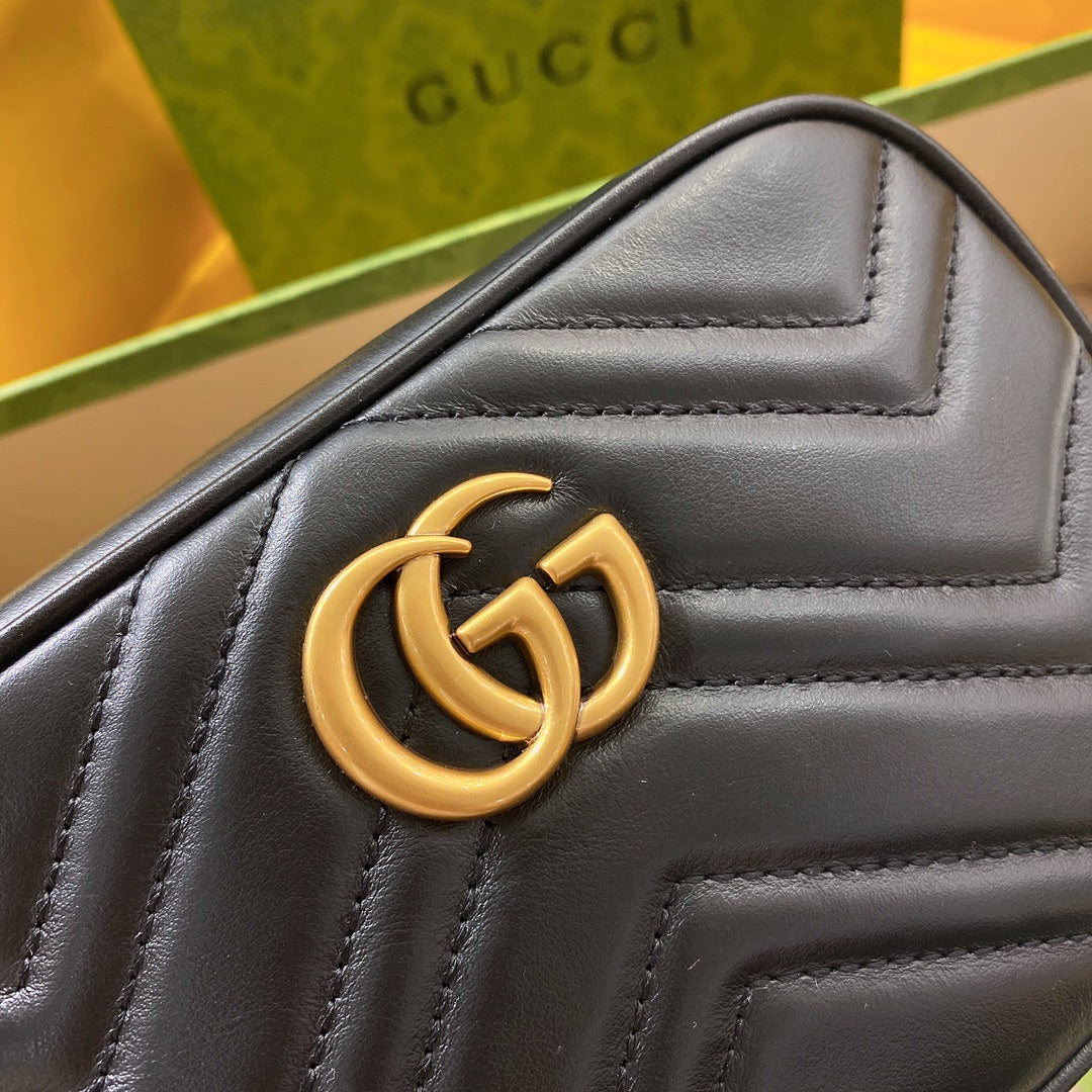 Gucci Mini 18 Marmont Matelassé Black Calfskin with Golden Logo Bag