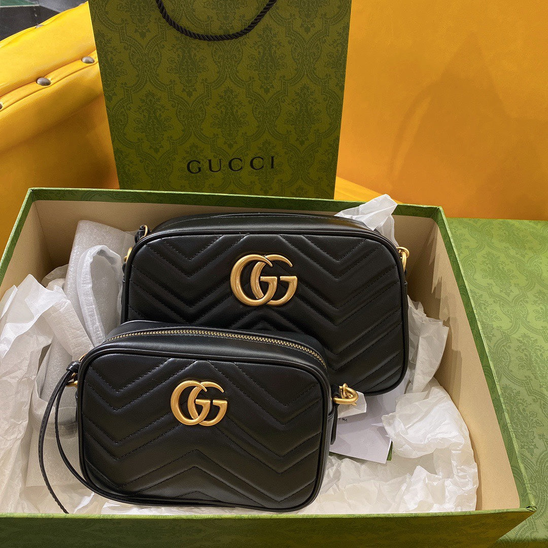 Gucci Mini 18 Marmont Matelassé Black Calfskin with Golden Logo Bag