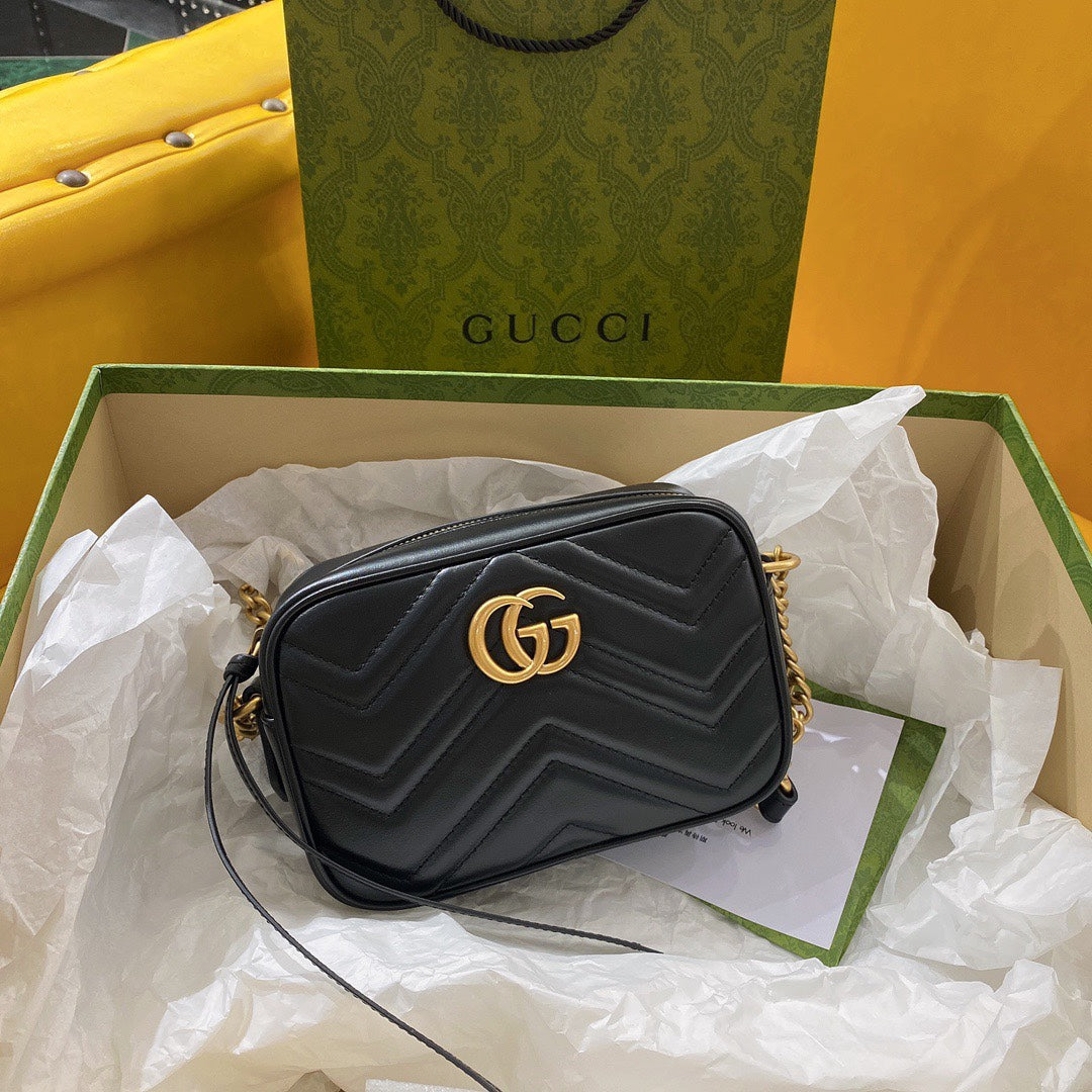 Gucci Mini 18 Marmont Matelassé Black Calfskin with Golden Logo Bag