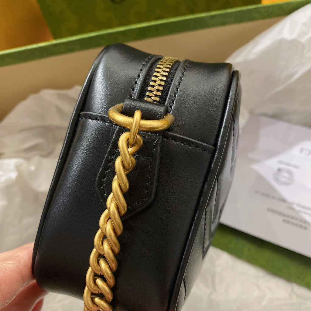 Gucci Mini 18 Marmont Matelassé Black Calfskin with Golden Logo Bag