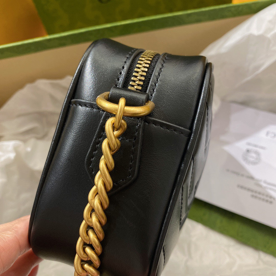 Gucci Mini 18 Marmont Matelassé Black Calfskin with Golden Logo Bag