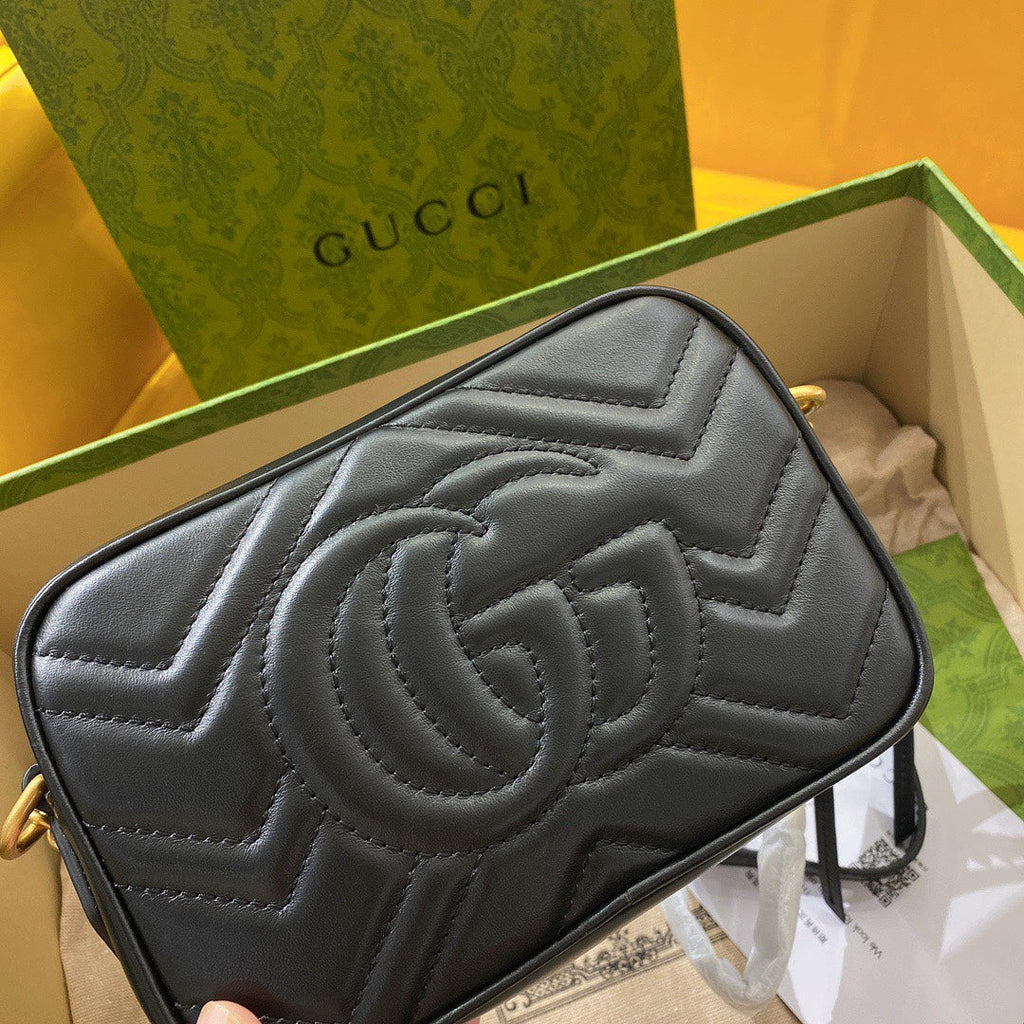 Gucci Mini 18 Marmont Matelassé Black Calfskin with Golden Logo Bag