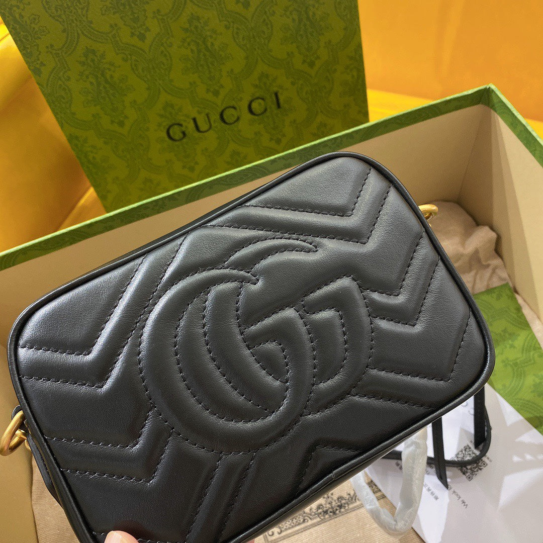 Gucci Mini 18 Marmont Matelassé Black Calfskin with Golden Logo Bag