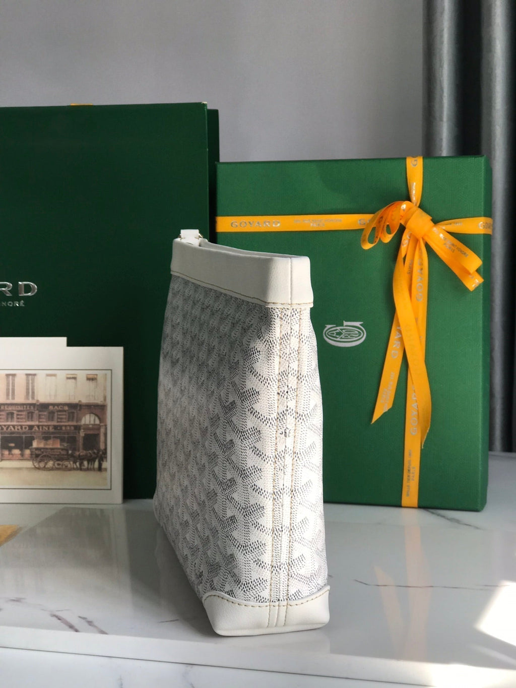 Goyard Conti Pouch 24 in White Lambskin and Goyardine Canvas