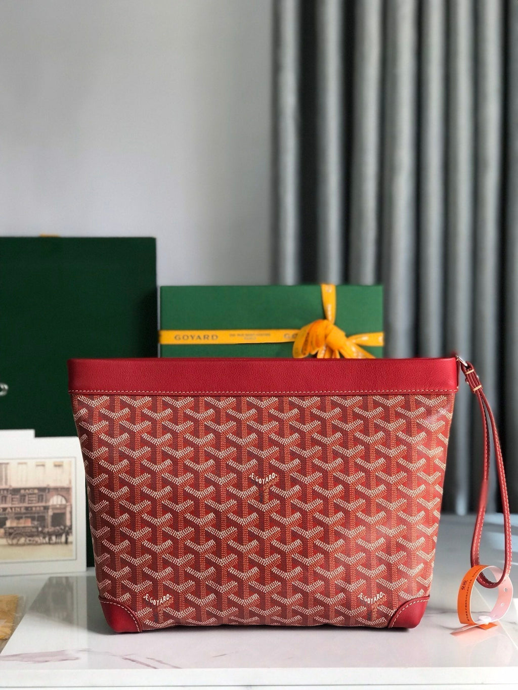 Goyard Conti Pouch 24 in Classic Red Lambskin and Goyardine Canvas