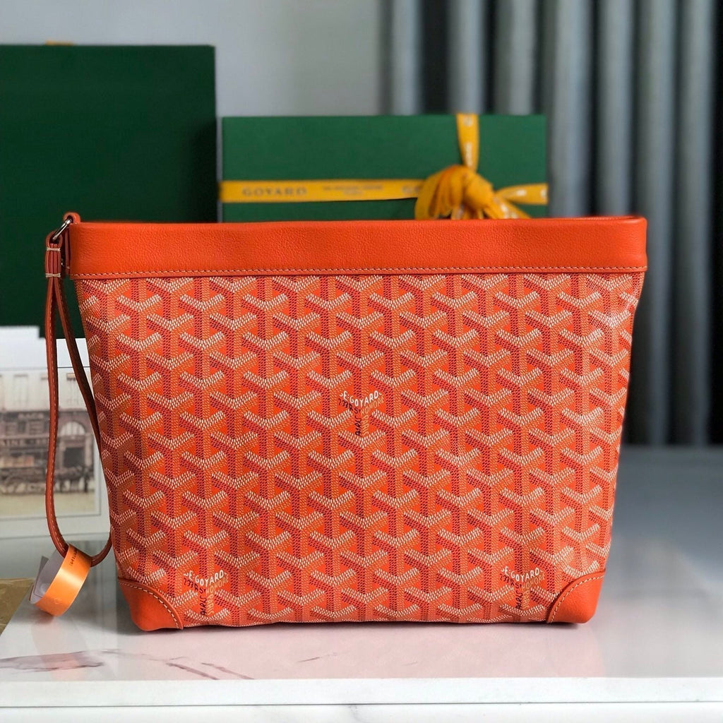 Goyard Conti Pouch 24 in Orange Lambskin and Goyardine Canvas