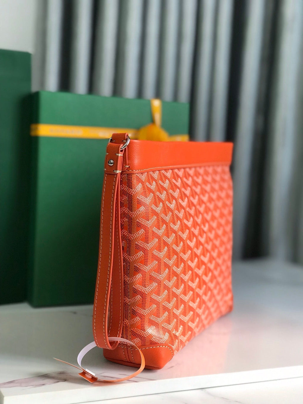 Goyard Conti Pouch 24 in Orange Lambskin and Goyardine Canvas