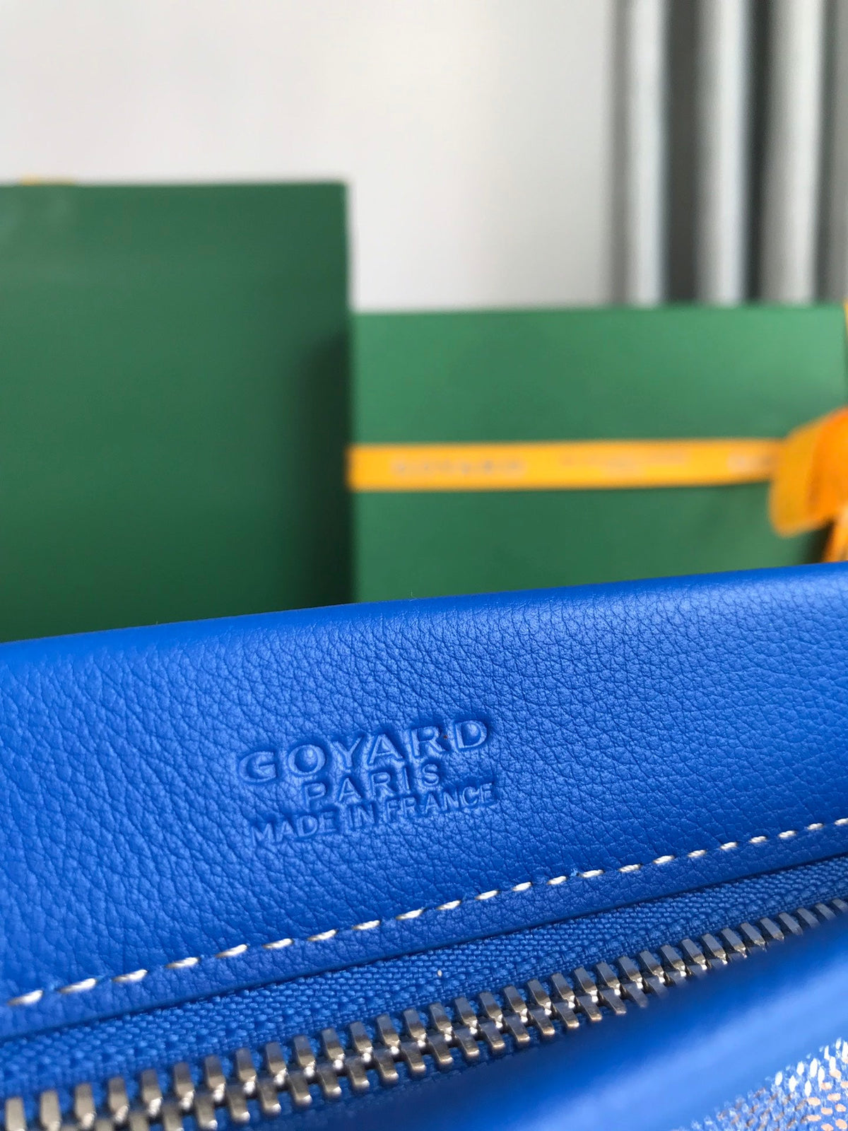 Goyard Conti Pouch 24 in Sapphire Blue Lambskin and Goyardine Canvas