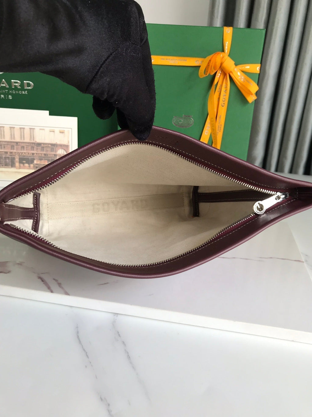 Goyard Conti Pouch 24 in Wine Red Lambskin and Goyardine Canvas