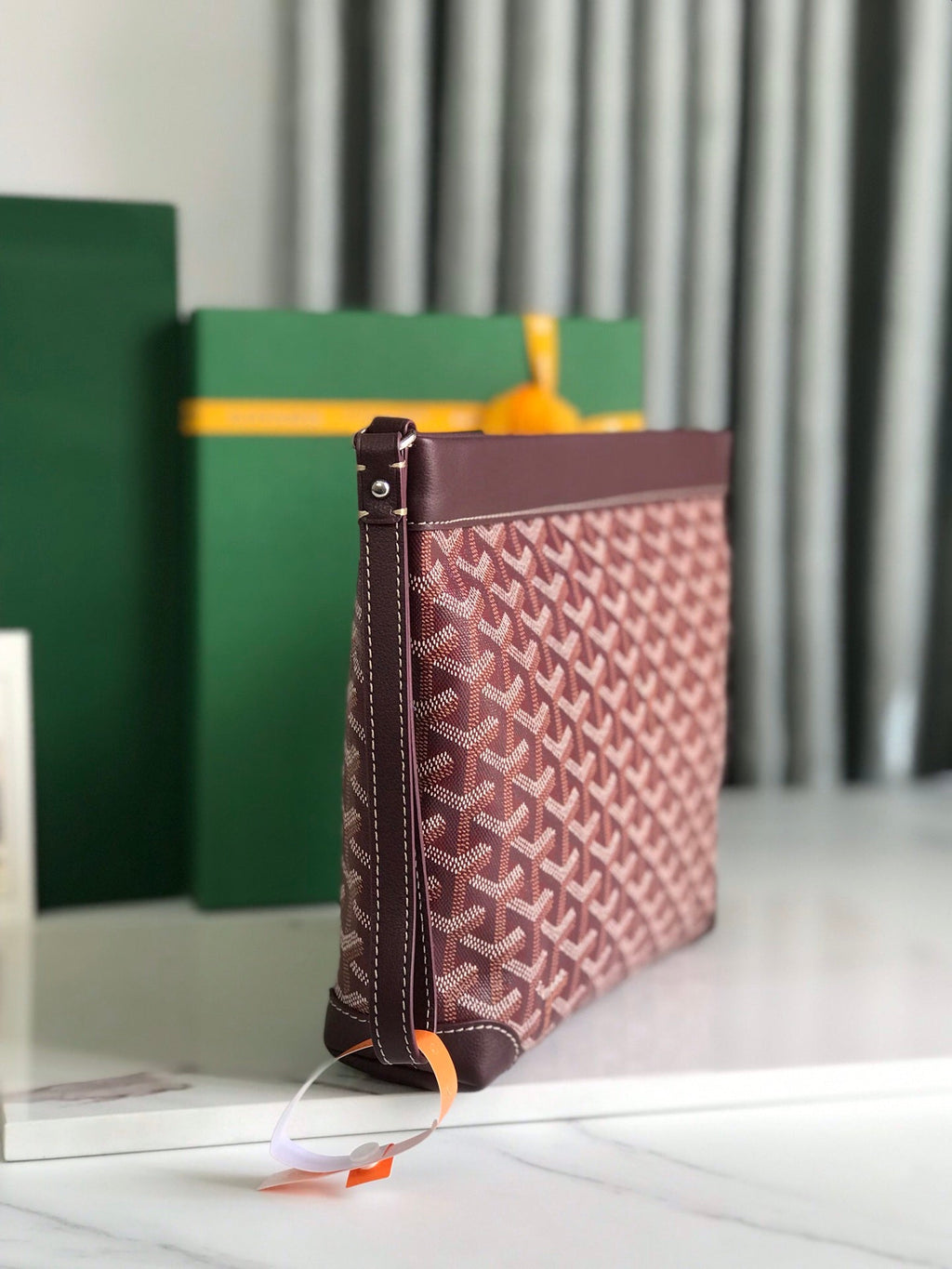Goyard Conti Pouch 24 in Wine Red Lambskin and Goyardine Canvas