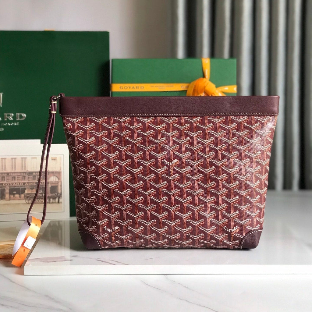 Goyard Conti Pouch 24 in Wine Red Lambskin and Goyardine Canvas
