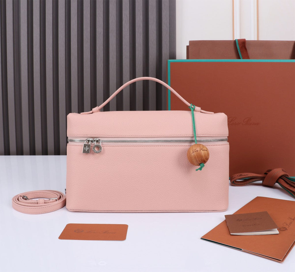 Loro Piana Extra Bag L27 in Blush Pink Grained Calfskin with Silver Hardware