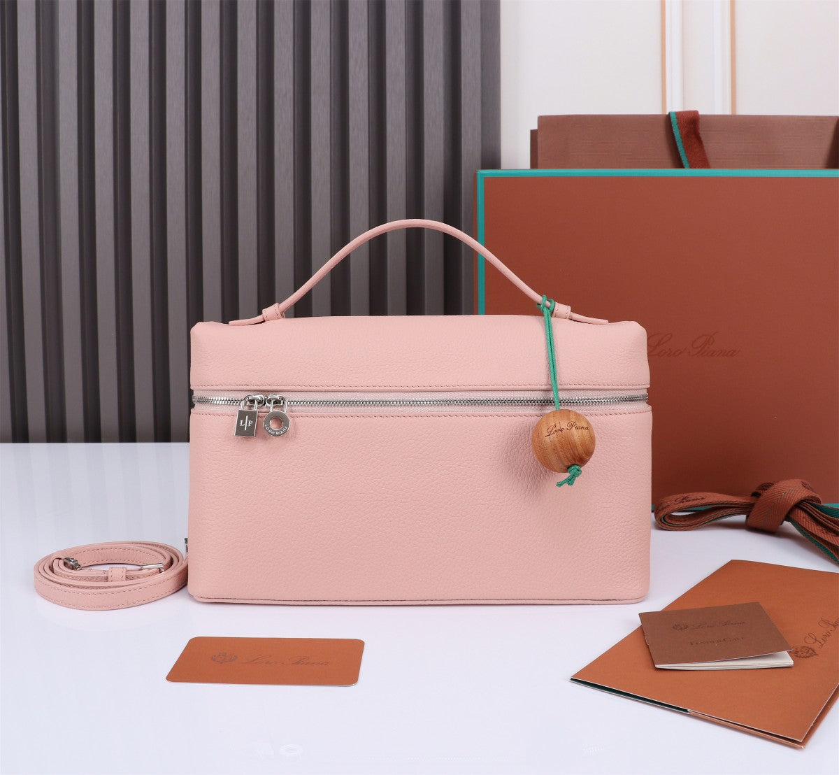 Loro Piana Extra Bag L27 in Blush Pink Grained Calfskin with Silver Hardware