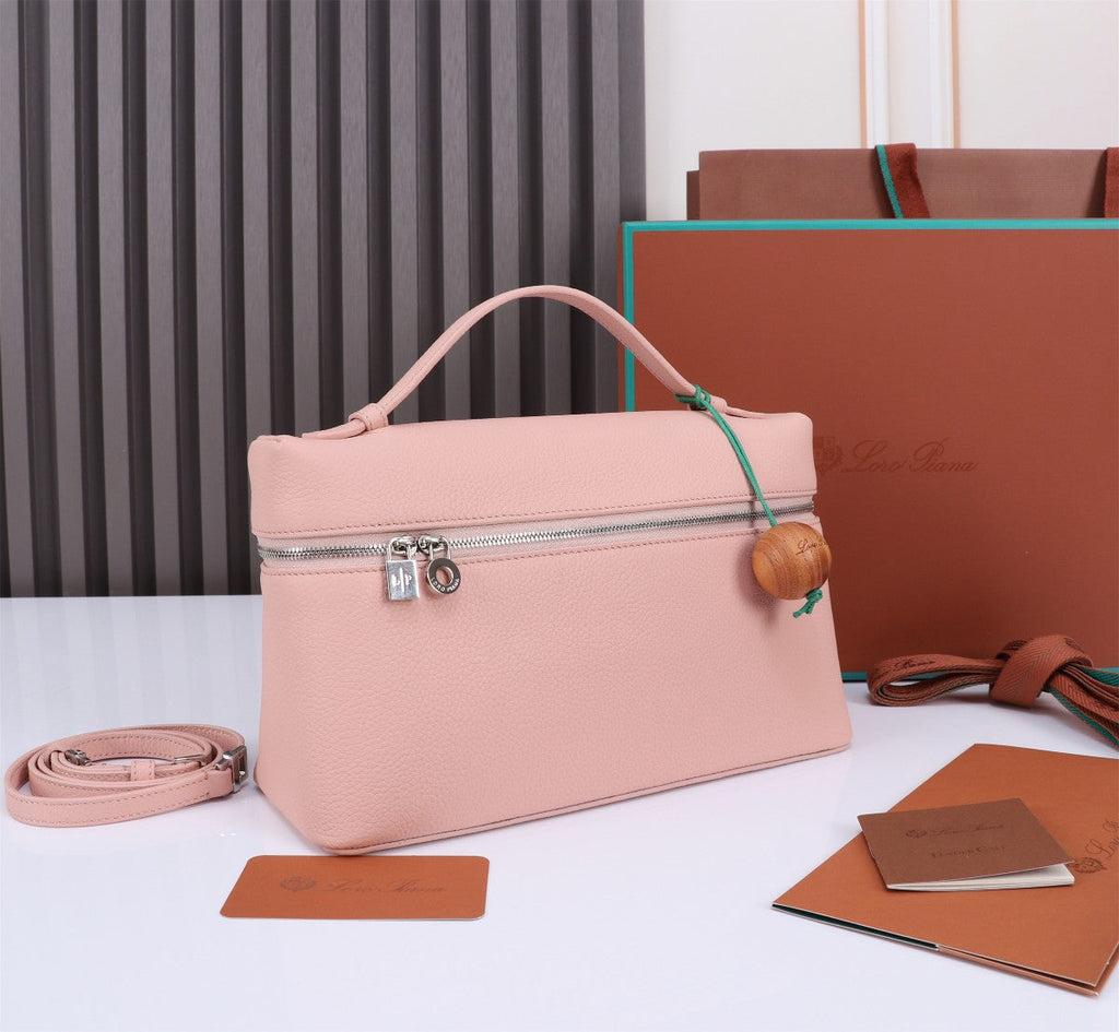 Loro Piana Extra Bag L27 in Blush Pink Grained Calfskin with Silver Hardware
