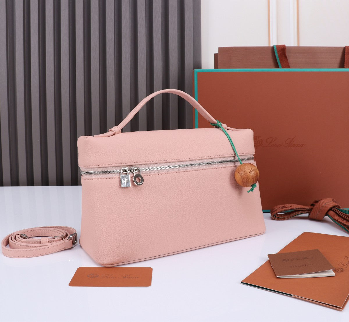Loro Piana Extra Bag L27 in Blush Pink Grained Calfskin with Silver Hardware
