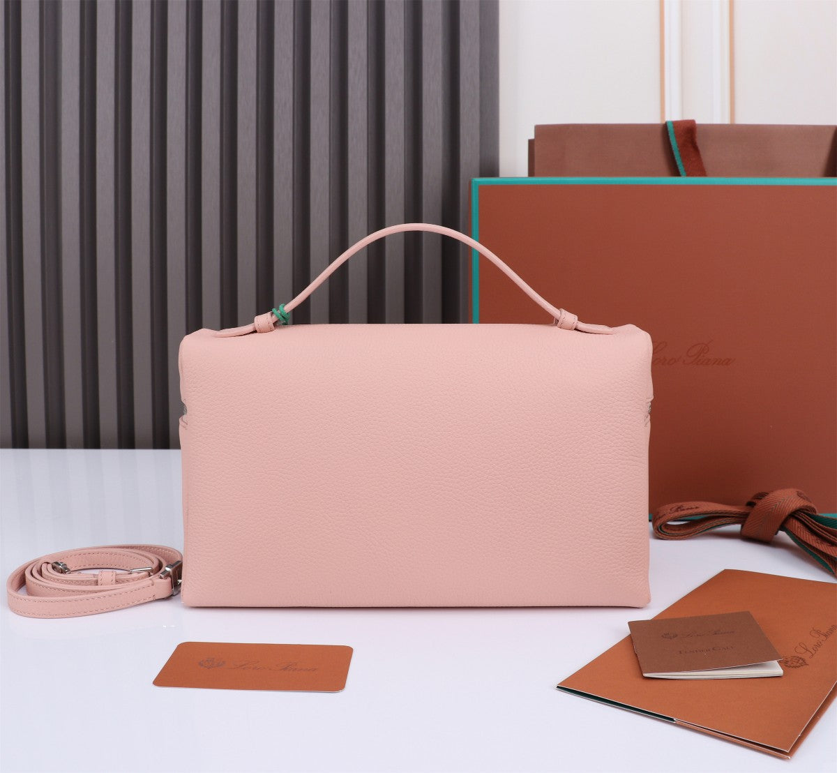 Loro Piana Extra Bag L27 in Blush Pink Grained Calfskin with Silver Hardware