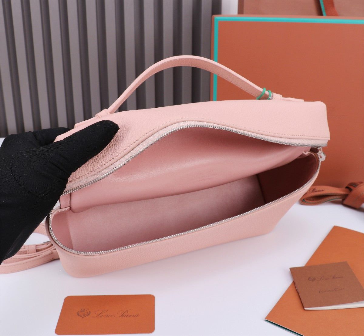 Loro Piana Extra Bag L27 in Blush Pink Grained Calfskin with Silver Hardware