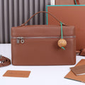 Loro Piana Extra Bag L27 in Umber Brown Grained Calfskin with Silver Hardware