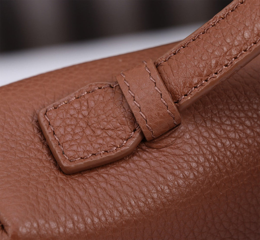 Loro Piana Extra Bag L27 in Umber Brown Grained Calfskin with Silver Hardware
