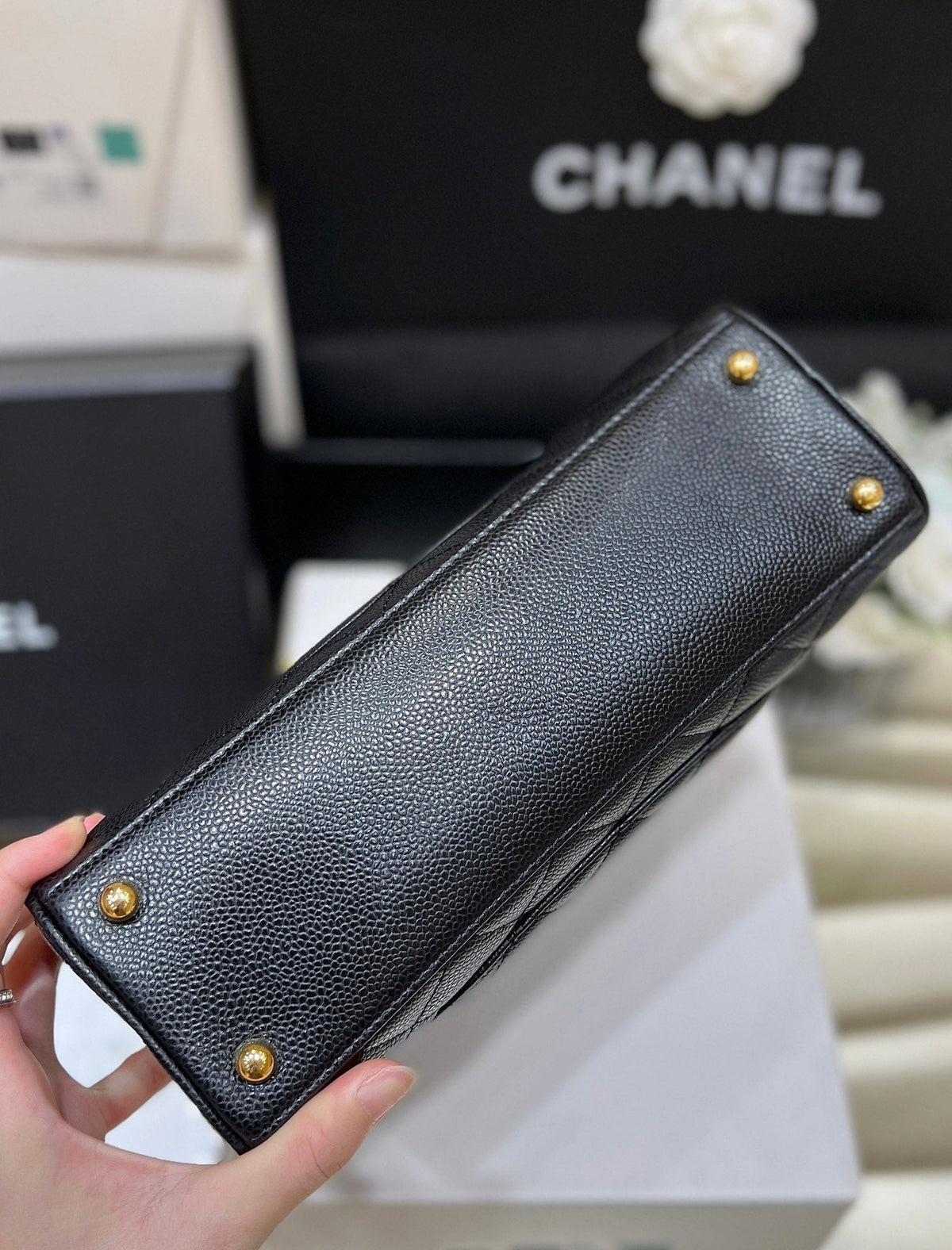 Chanel 25S Quilted Caviar Bowling Bag 27 in Black Calfskin