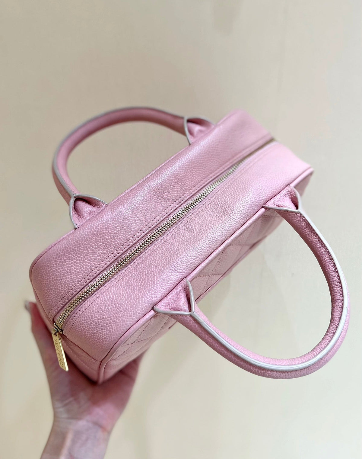 Chanel 25S Quilted Caviar Bowling Bag 27 in Pink Calfskin