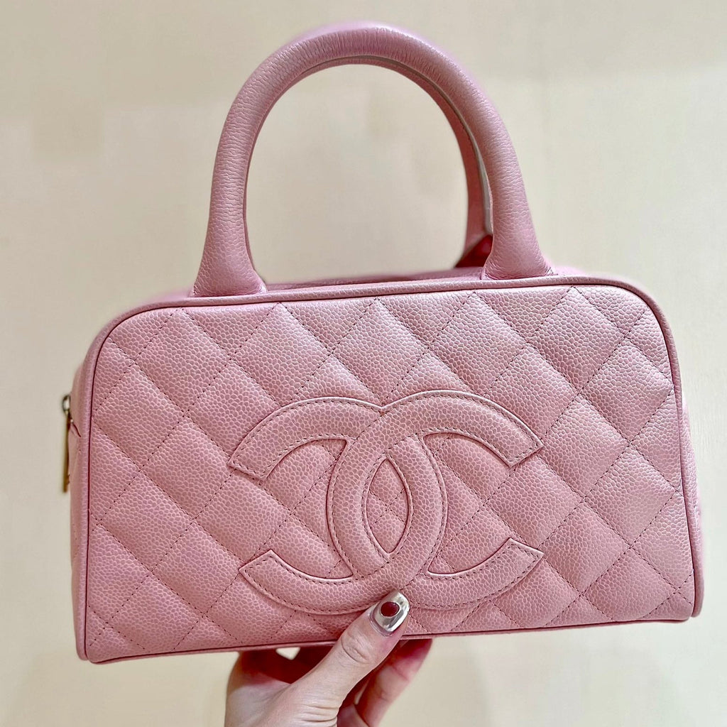 Chanel 25S Quilted Caviar Bowling Bag 27 in Pink Calfskin
