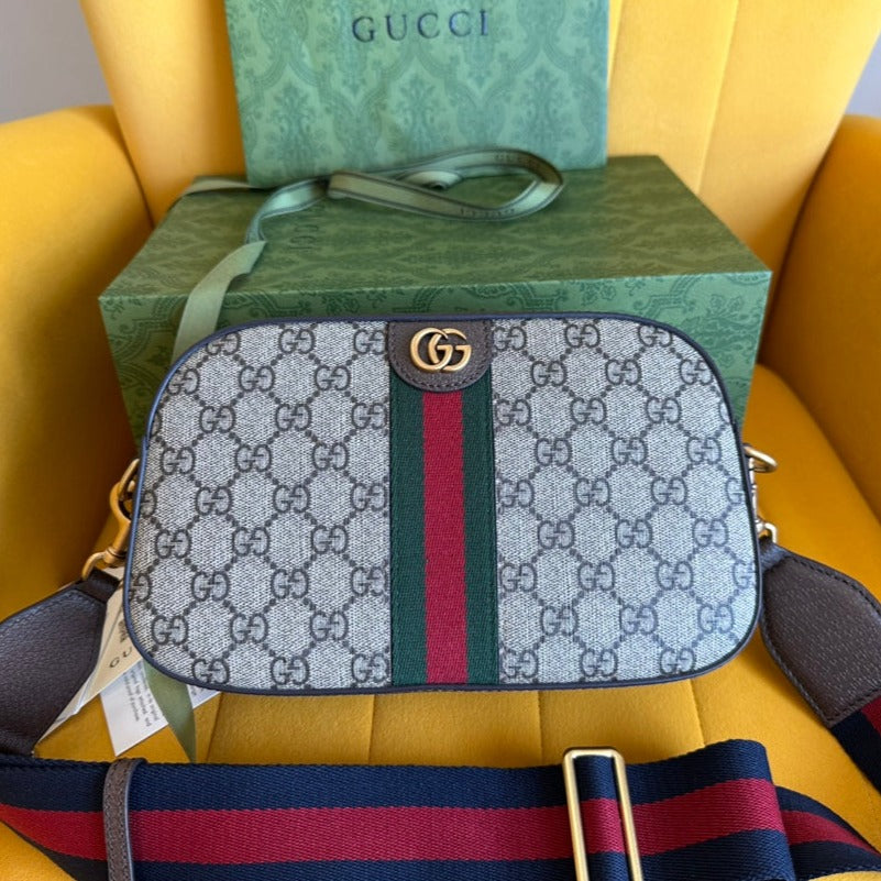 Gucci Ophidia Small 24 in Beige Canvas and Brown Calfskin Bag