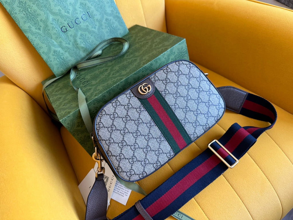Gucci Ophidia Small 24 in Beige Canvas and Brown Calfskin Bag