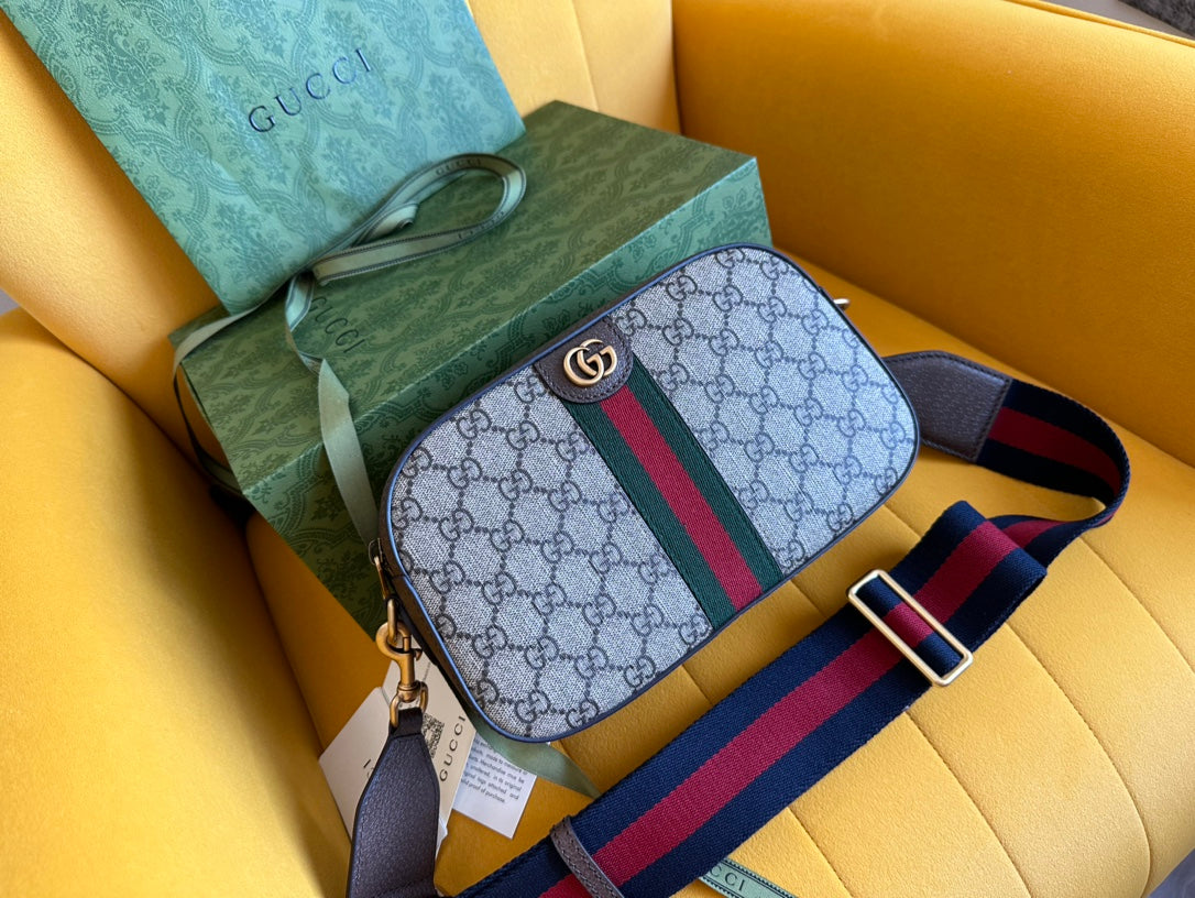 Gucci Ophidia Small 24 in Beige Canvas and Brown Calfskin Bag