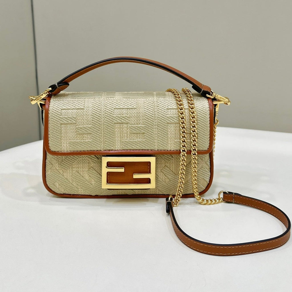 Fendi 19 Baguette Bag in Flax Yellow Canvas with Gold Hardware