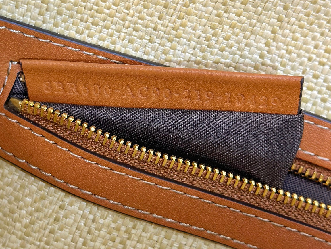 Fend Baguette Tan Beige Canvas Bag 27 with Ff Embroidery Ghw