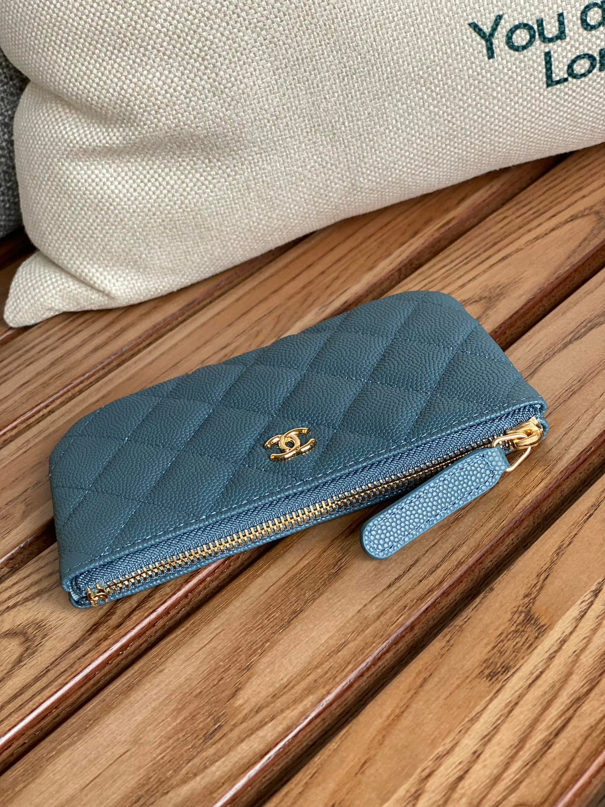 Chanel Classic Small 15 Zipped Pouch in Teal Green Grained Calfskin