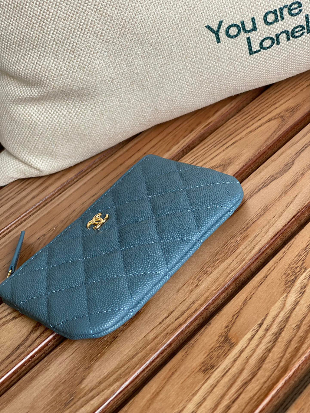 Chanel Classic Small 15 Zipped Pouch in Teal Green Grained Calfskin