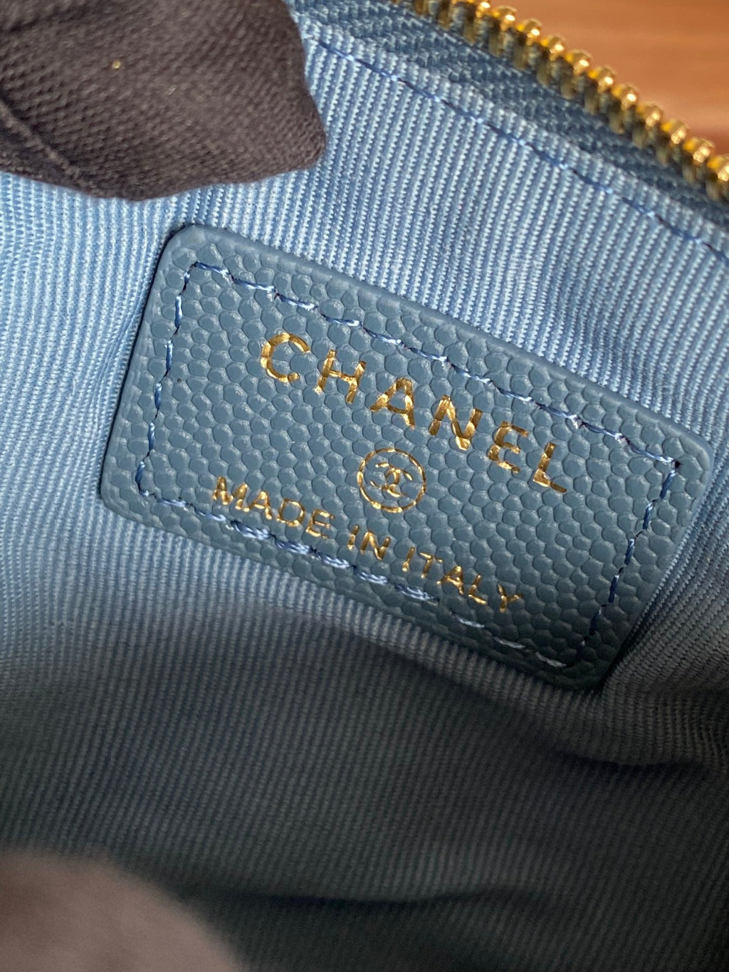 Chanel Classic Small 15 Zipped Pouch in Teal Green Grained Calfskin