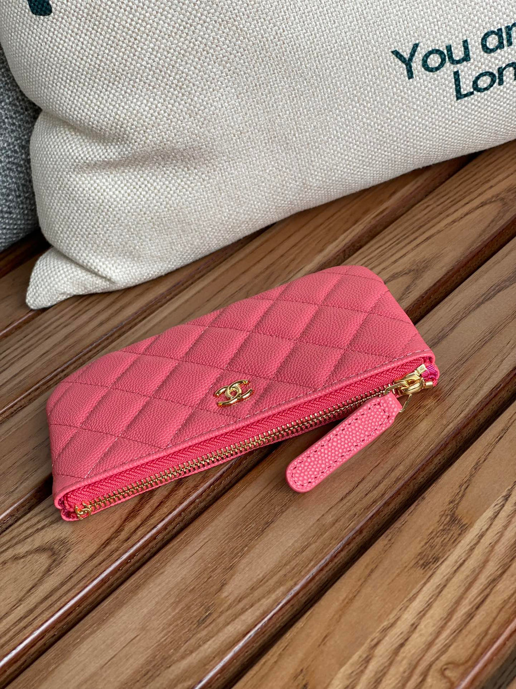 Chanel Classic Small 15 Zipped Pouch in Blush Red Grained Calfskin